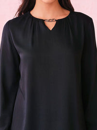 AND Keyhole Neck Cuffed Sleeves Top