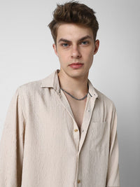 VASTRADO Men Classic Cutaway Collar Textured Slim Fit Casual Shirt