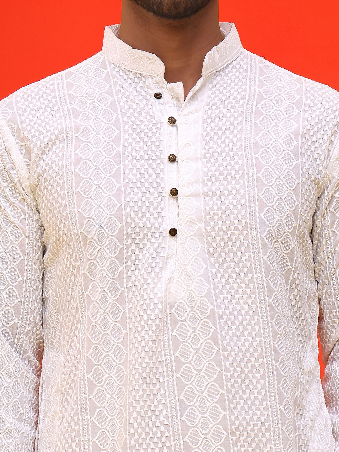 Jompers Men Embroidered Regular Chikankari Pure Cotton Kurta with Churidar