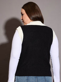SASSAFRAS Curve Women Colourblocked Plus Size Sweater Vest