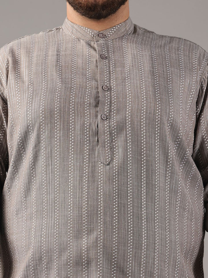 SOJANYA PLUS Saiz Geometric Woven Design Kolar Band Kapas Kurta Lurus