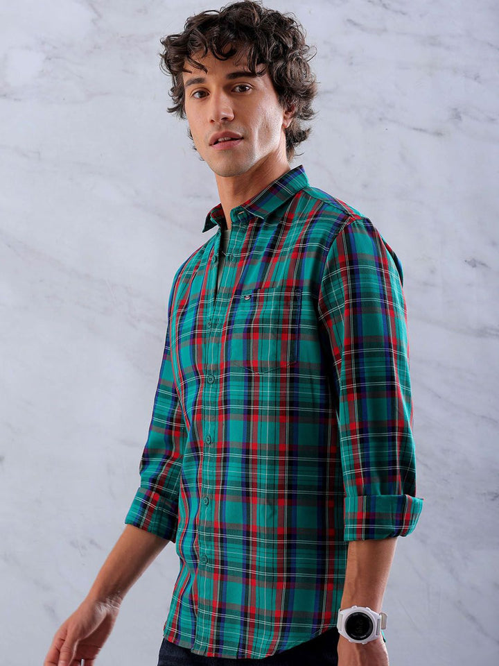 The Indian Garage Co Men Checked Slim Fit Tartan Opaque Casual Shirt