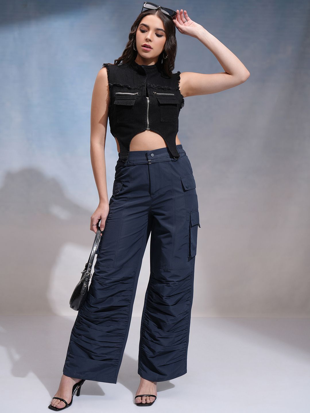 CHIC BY TOKYO TALKIES Women Flared Pleated Cargos Trousers