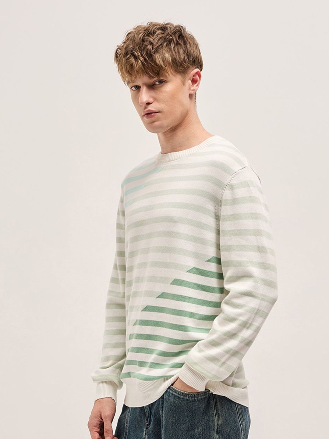 THE BEAR HOUSE Men Striped Round Neck Cotton Slim Fit T-shirt