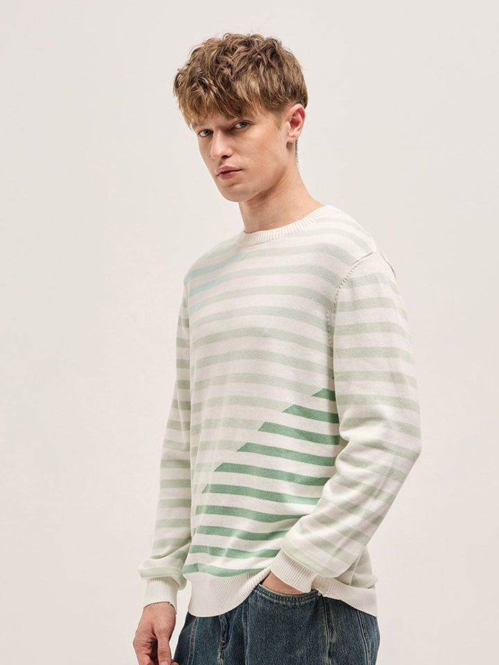 THE BEAR HOUSE Men Striped Round Neck Cotton Slim Fit T-shirt