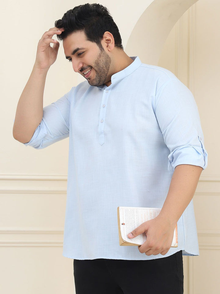 SOJANYA Plus Kolar Mandarin Lengan Panjang Cotton Straight Short Kurta
