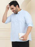 SOJANYA Plus Kolar Mandarin Lengan Panjang Cotton Straight Short Kurta
