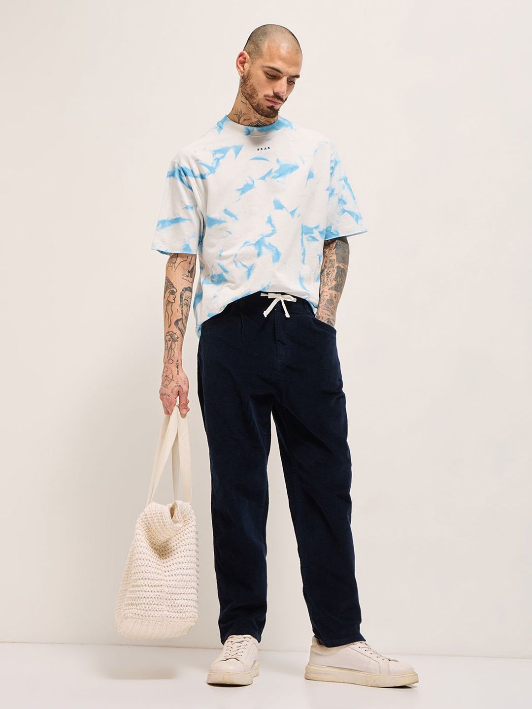 THE BEAR HOUSE Men Dyed Round Neck Cotton Oversized T-shirt