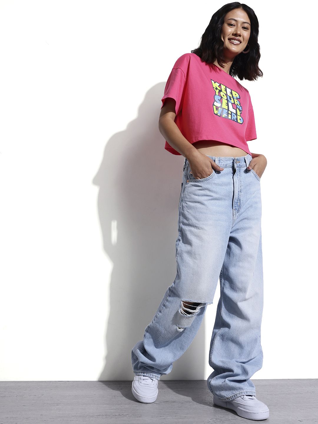 DressBerry Stay Sarcastic Drop-It Sleeves Crop Boxy T-shirt