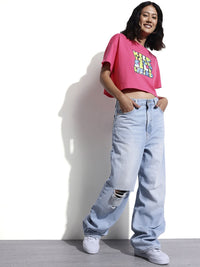 DressBerry Stay Sarcastic Drop-It Sleeves Crop Boxy T-shirt