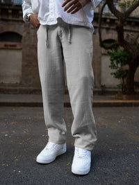 Powerlook Men Grey Regular Fit Crinkled Cotton Trousers