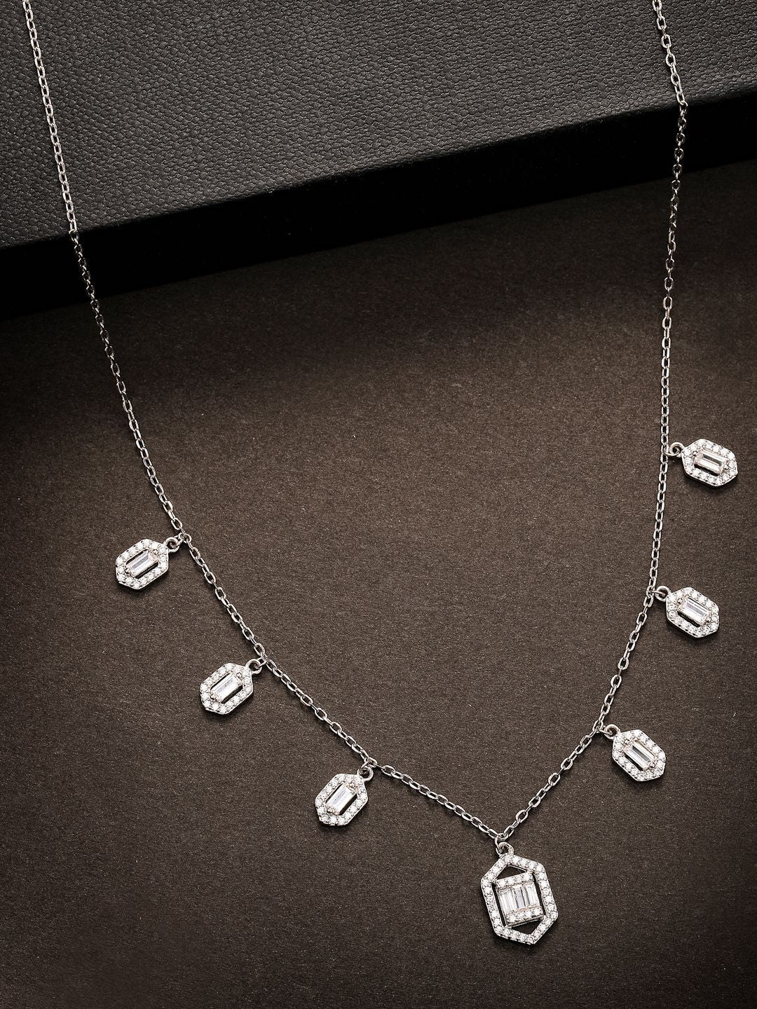 PANASH 925 Sterling Silver Rhodium-Plated CZ-Studded Solitaires Necklace