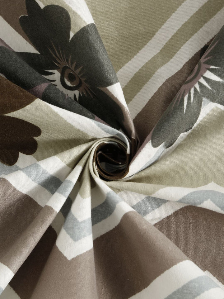 Aura Beige & Brown Floral Printed 300 TC Set Cadar Double King-2.50 m X 2.25 m