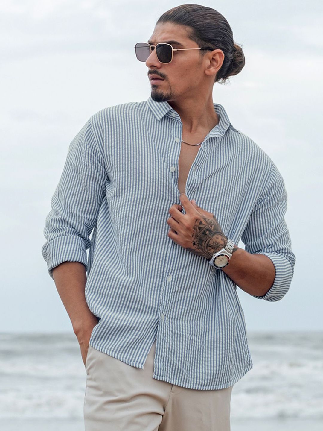 Powerlook Men Opaque Striped Casual Shirt