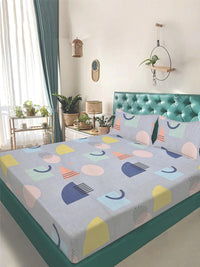 KLOTTHE Grey Geometric 300 TC King Bedsheet with 2 Pillow Covers
