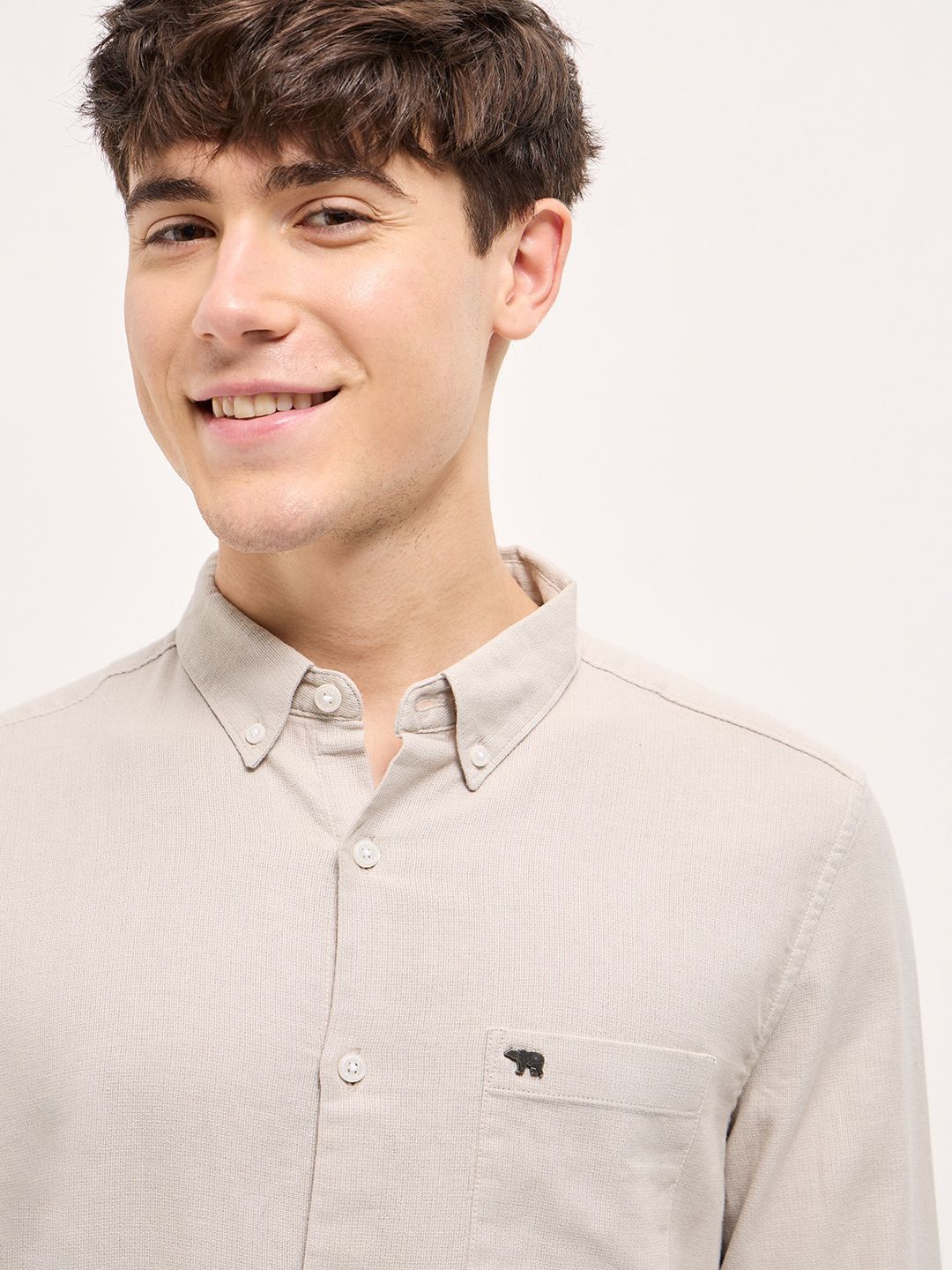 THE BEAR HOUSE Men Button-Down Collar Solid Slim Fit Cotton Shirt