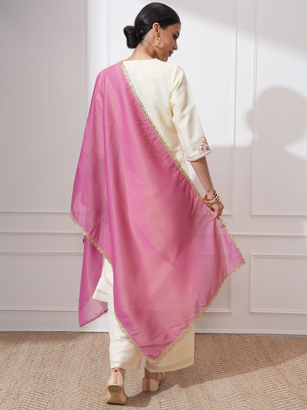 Vishudh Women Ethnic Motifs Embroidered Regular Thread Work Kurta with Trousers & With Dupatta