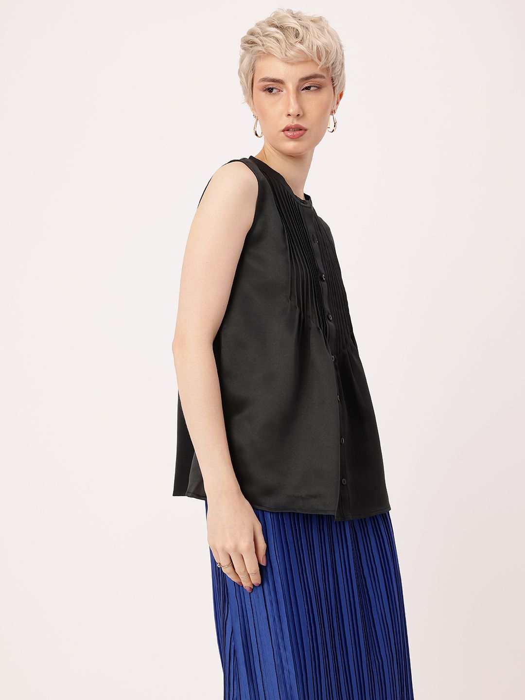 DressBerry Effortless Elegance Pleated Satin Finish A-Line Top