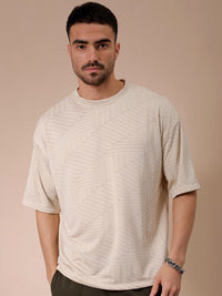 The Indian Garage Co Men Self Design Round Neck Oversized T-shirt