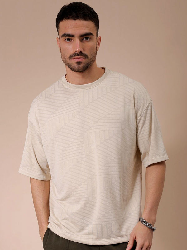 The Indian Garage Co Men Self Design Round Neck Oversized T-shirt