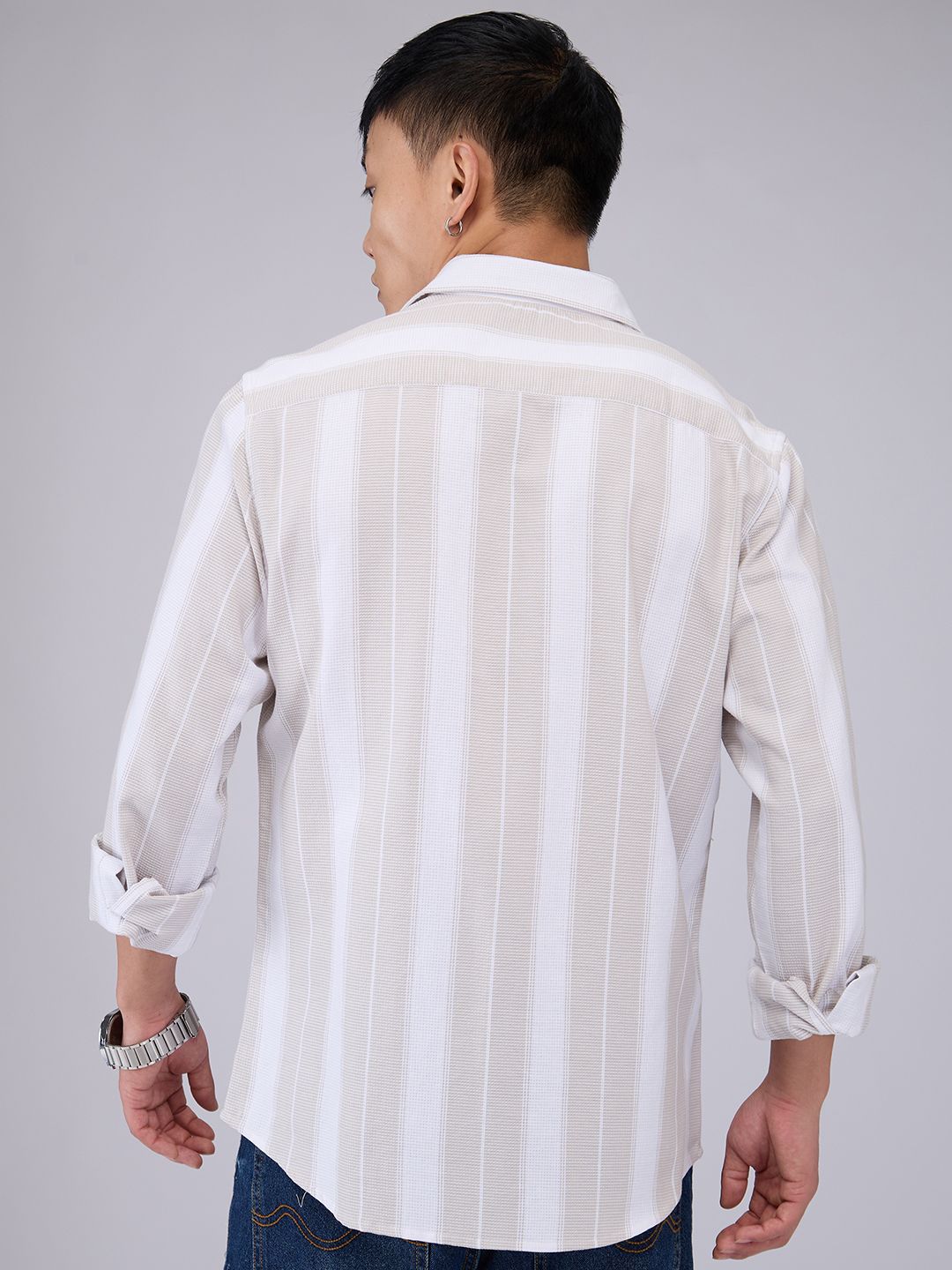 VASTRADO Men Classic Cutaway Collar Vertical Striped Cotton Slim Fit Casual Shirt