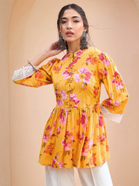 Shae by SASSAFRAS Floral Printed Shirt Collar Pleated Kurti