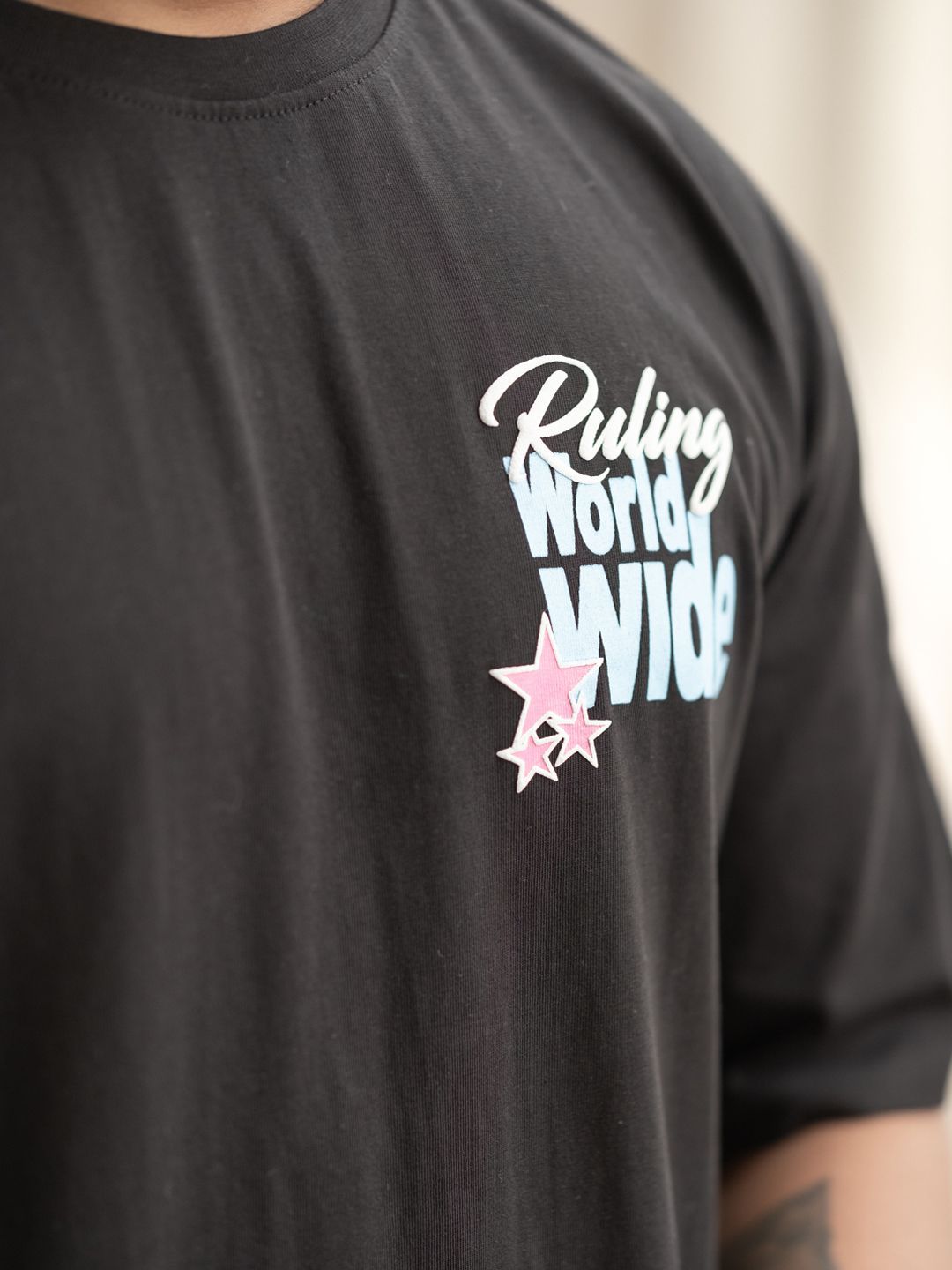 Powerlook Men Graphic Printed Round Neck Cotton Oversized T-shirt