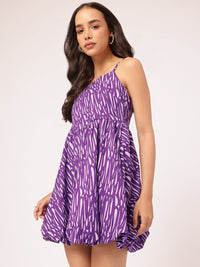 DressBerry Gorgeous & Gleeful Shoulder Straps Printed Mini Balloon Dress