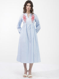 Rareism Striped Fit & Flare Cotton Midi Dress