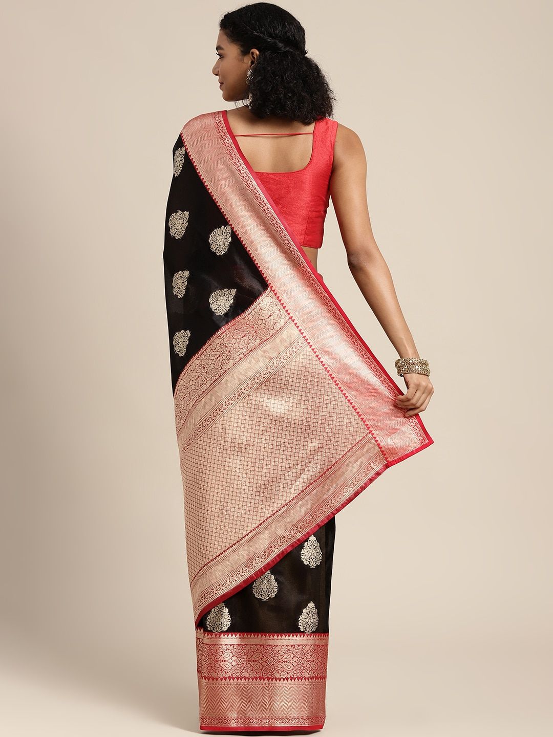 Silk Land Black & Golden Ethnic Motifs Zari Banarasi Saree