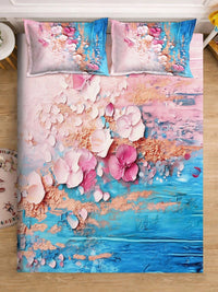Moda Rapido X KLOTTHE Biru & Merah Jambu Bunga 400 TC Cadar King dengan 2 Sarung Bantal