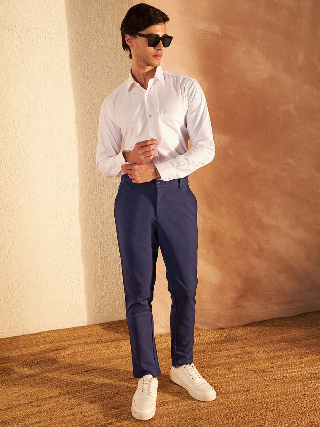 DENNISON Men Mid-Rise Textured Smart Fit Easy Wash 4-Way Lycra Trouser