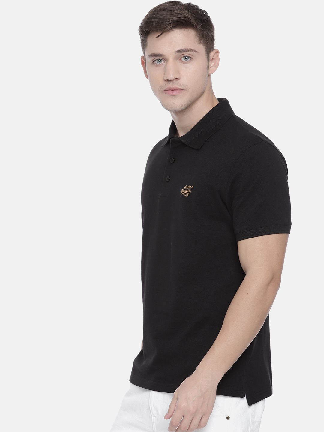 The Indian Garage Co Men Black Solid Polo T-shirt