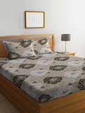 KLOTTHE Beige Ethnic Motifs Cotton 300 TC Fitted King Bedsheet with 2 Pillow Covers-98 x 88 inches