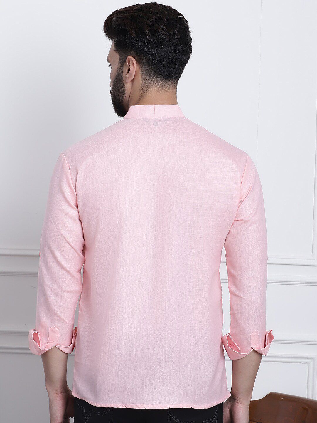 SOJANYA Mandarin Collar Roll Up Sleeves Kurta