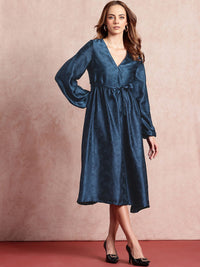 all about you Floral Puff Sleeve Satin A-Line Midi Dress
