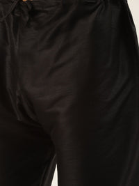 SOJANYA Men Black Kurta with Churidar & Nehru Jacket