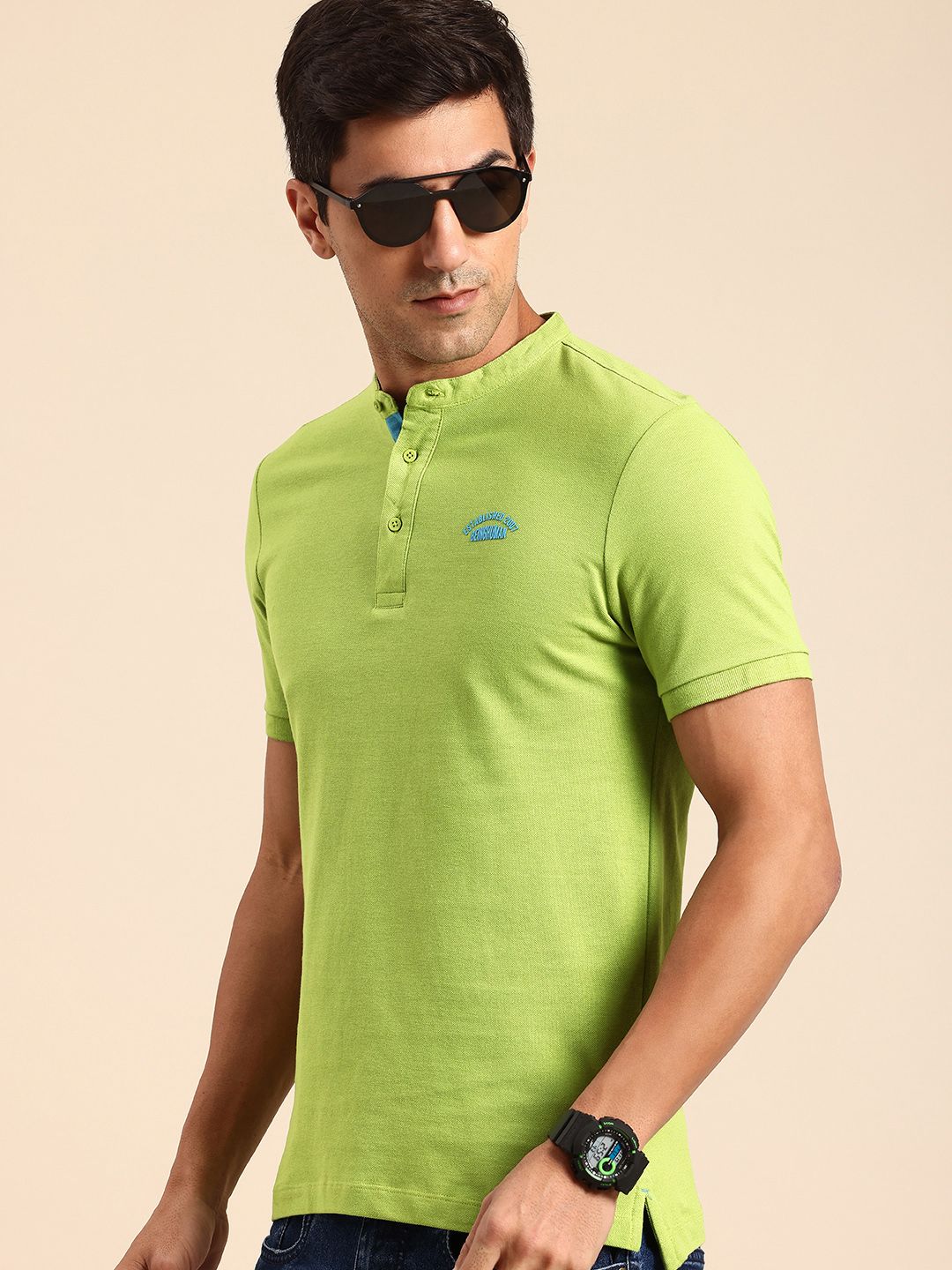 Being Human Henley Neck Pure Cotton T-shirt