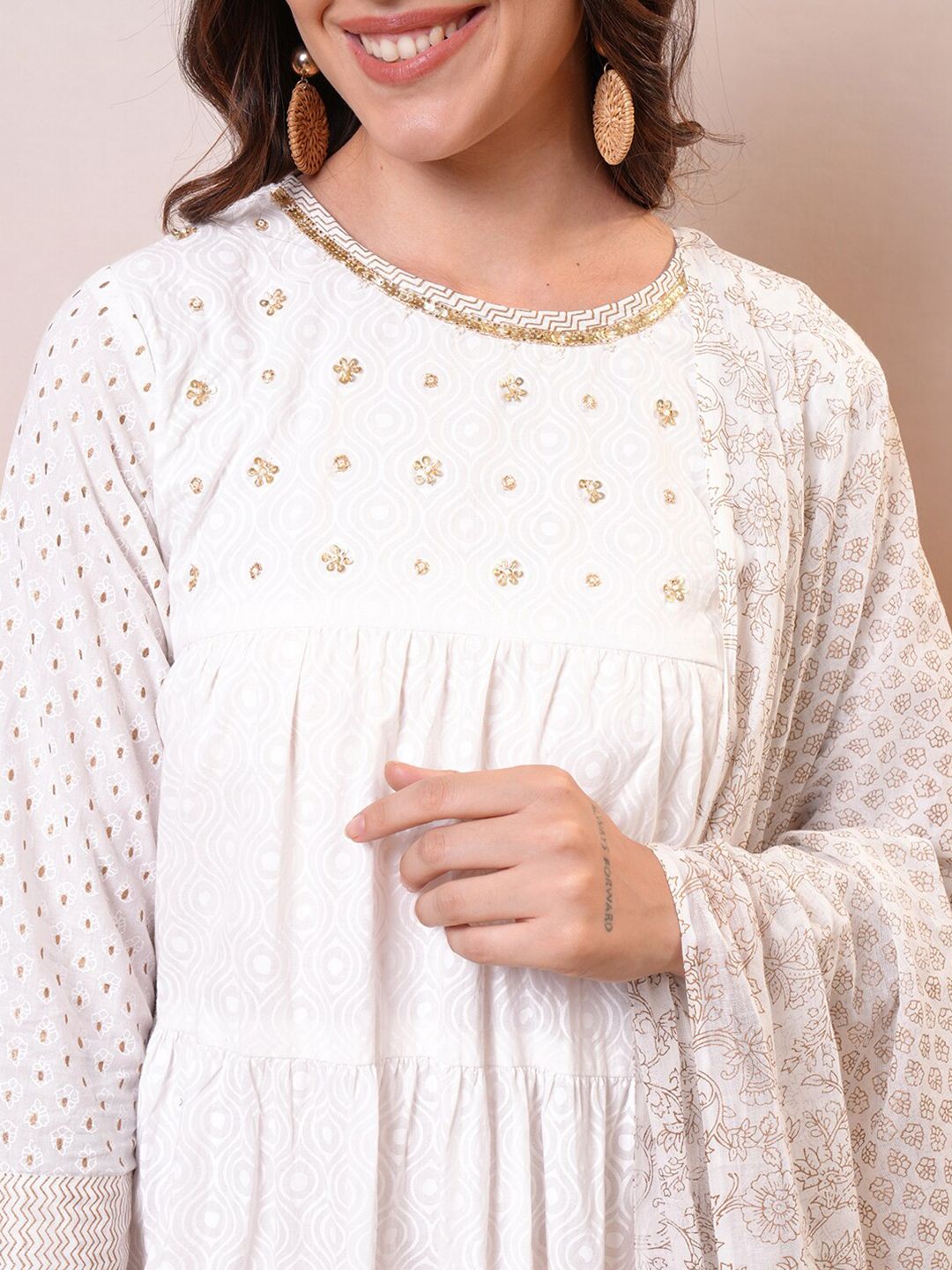 Vishudh Embroidered Tiered Maxi Dress Set With Dupatta