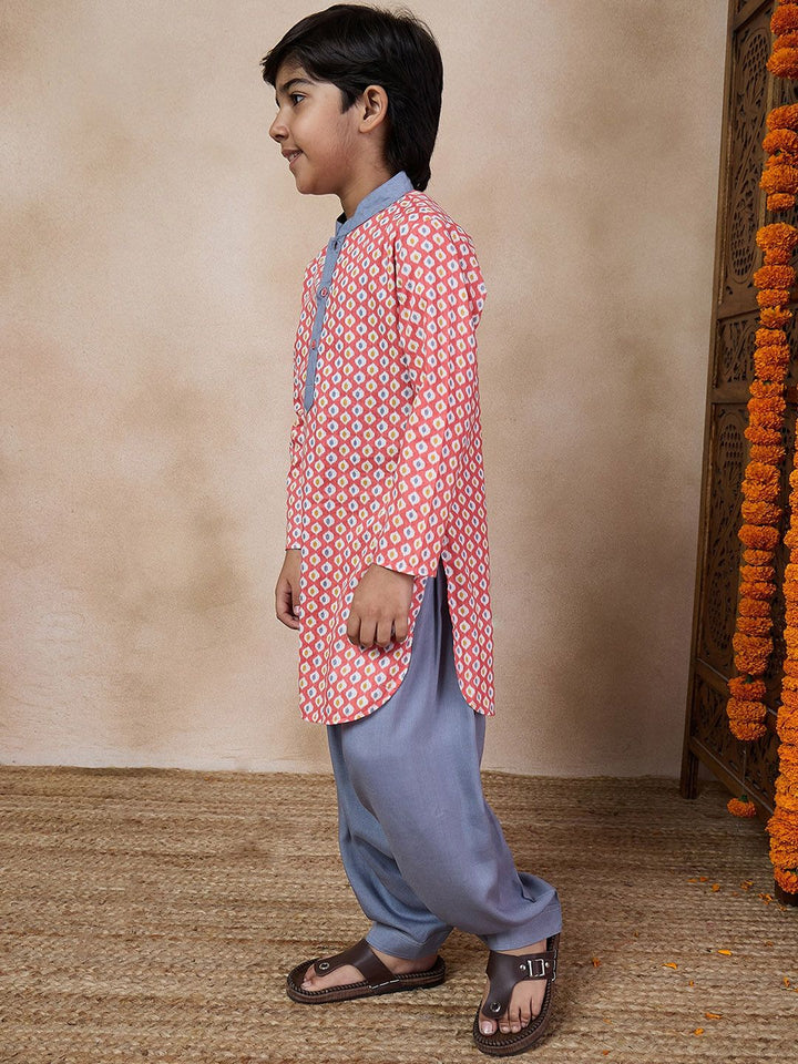 pspeaches Boys Mandarin collar Floral Printed Regular Kurta with Pyjamas