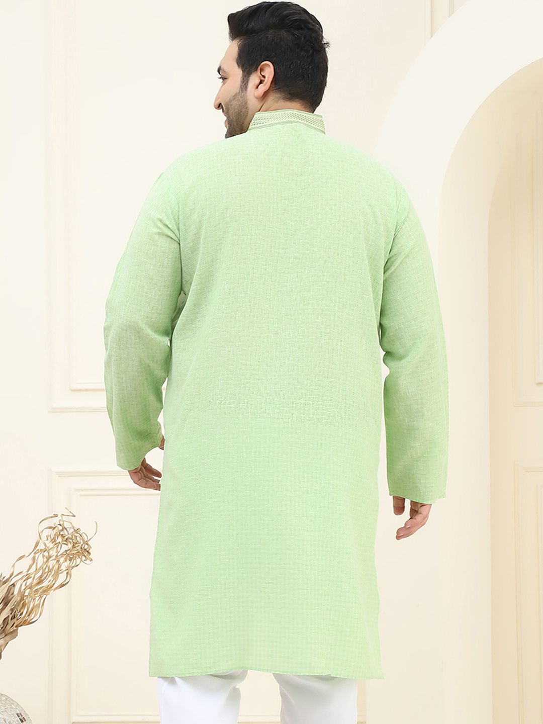 SOJANYA PLUS Size Men Green Solid Pastels Pure Cotton Kurta