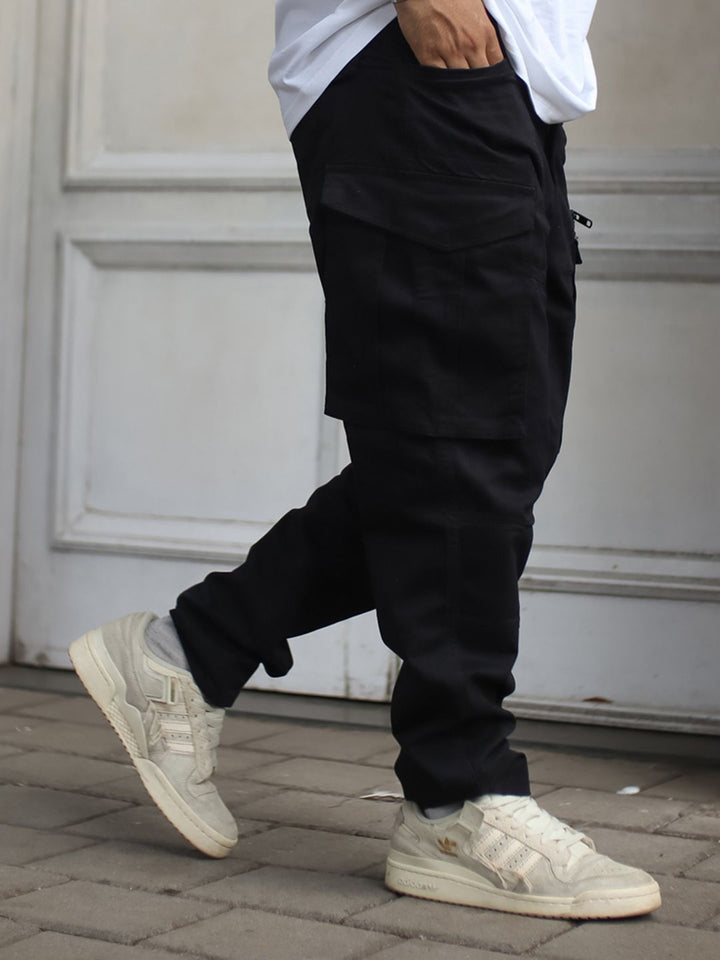 Powerlook Men Black Clean Look Pure Cotton Cargo Jeans