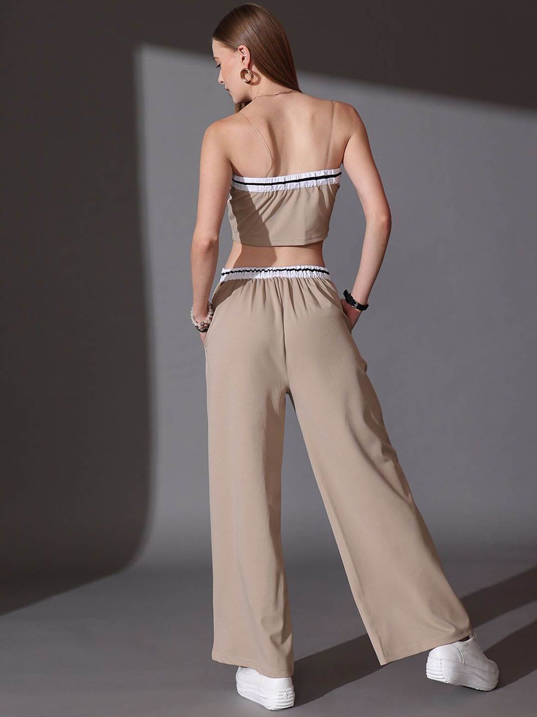 STREET 9 Solid Off Shoulder Top &Trousers Co-ord Set