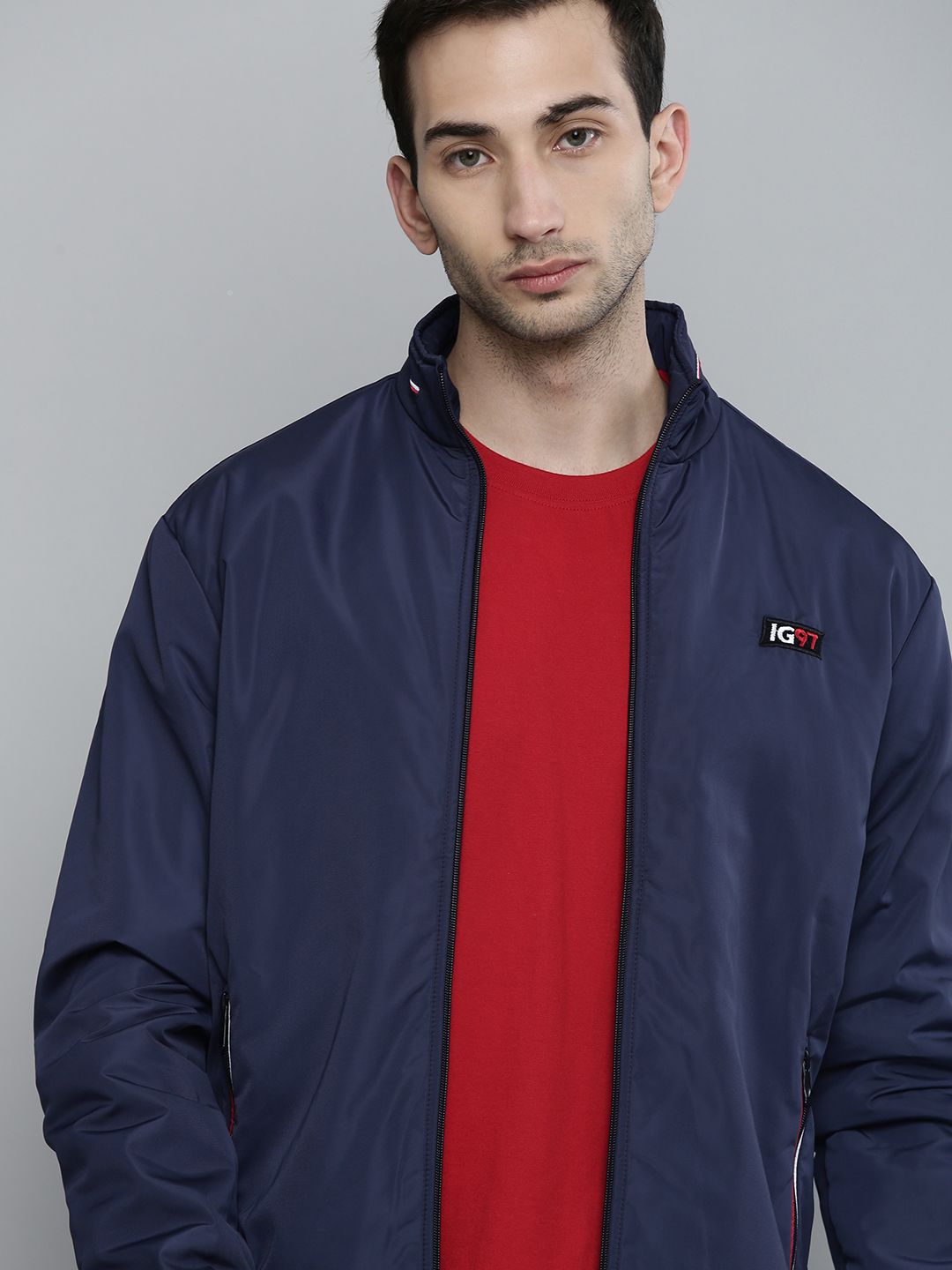 The Indian Garage Co Men Zip-Front Slim Fit Bomber Jacket