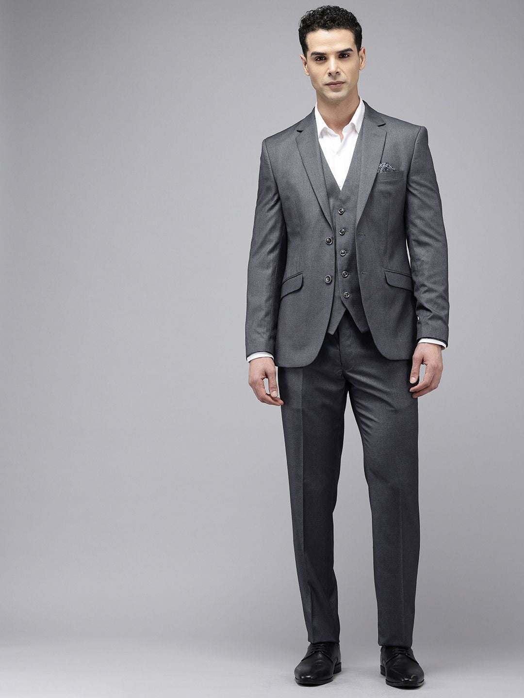 Park Avenue Self Design Super Slim Fit Single Breasted 3-Peice Party Suit