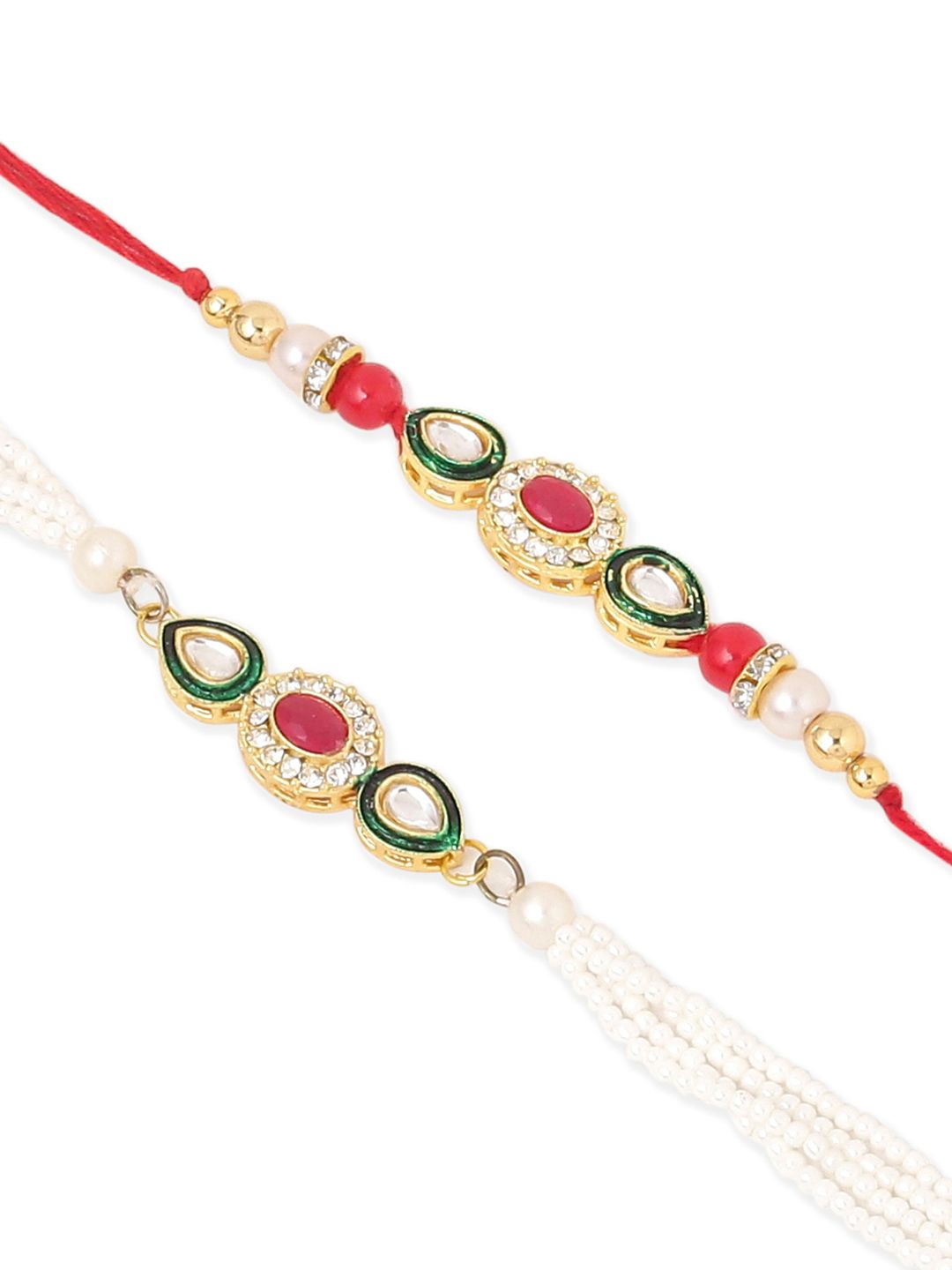 NVR Set of 2 Multicolor Oval Kundan Studded Bhaiya Bhabhi Rakhi with Roli Chawal