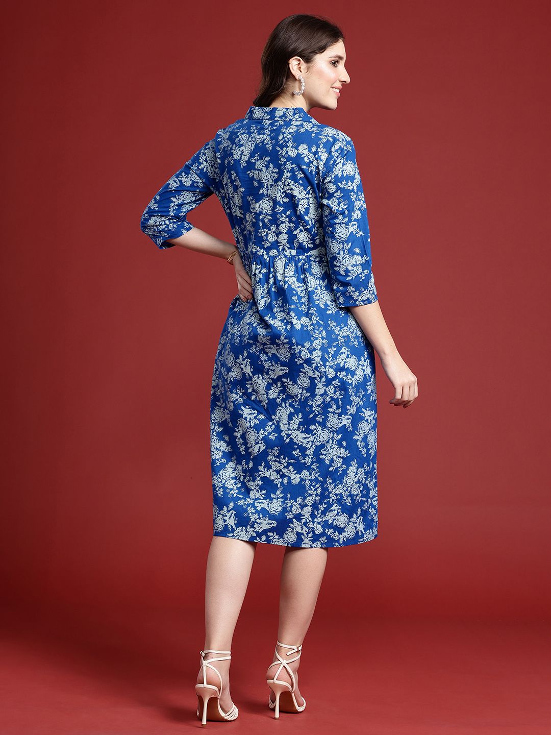 Anouk Floral Print Fit & Flare Midi Dress