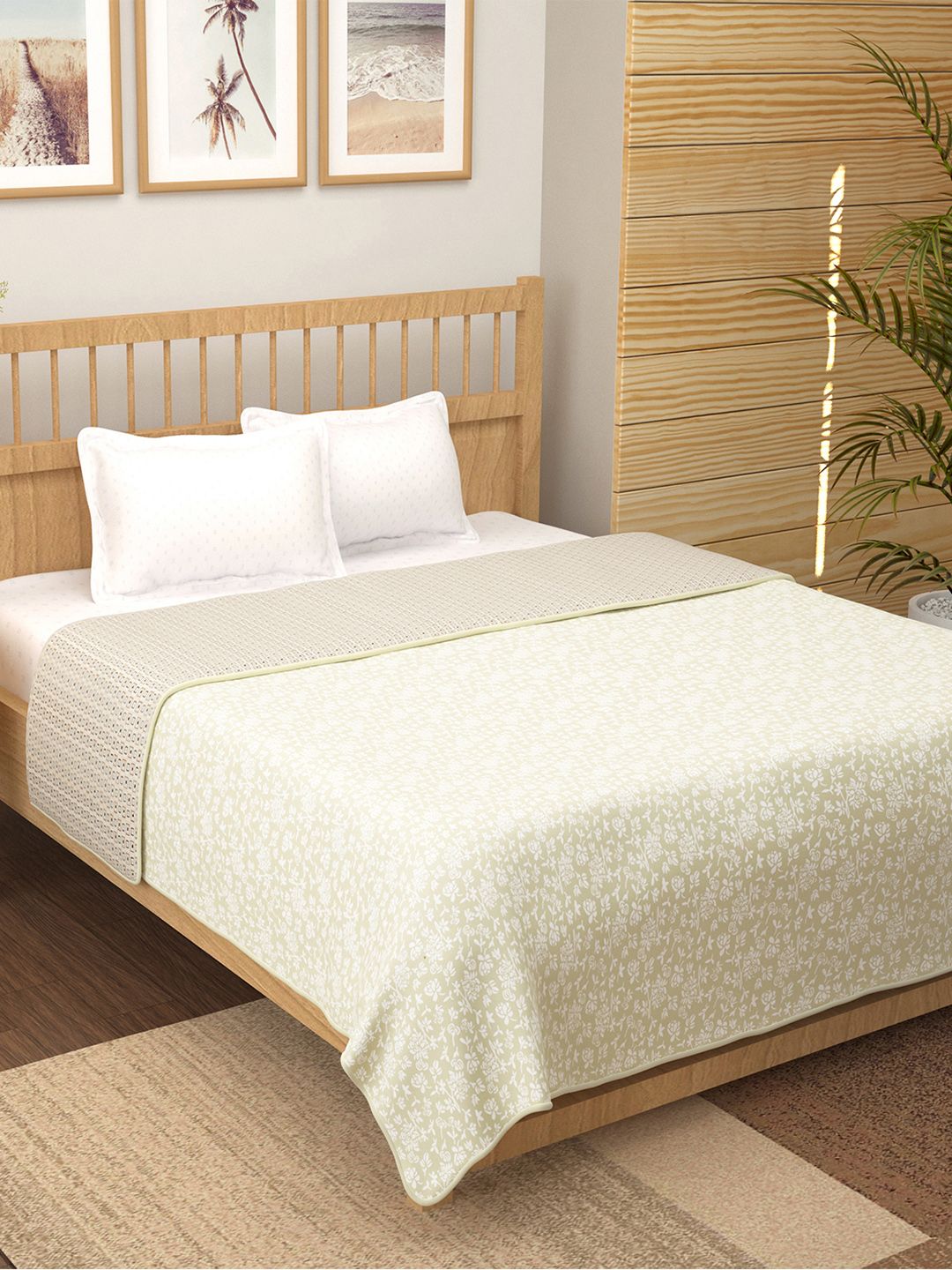 Story@home Beige & Grey Floral AC Room 150 GSM Double Bed Dohar