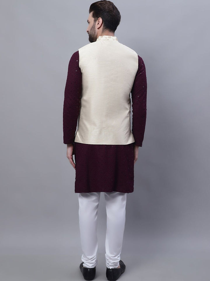 SOJANYA Ethnic Motifs Embroidered Pure Cotton Kurta With Pyjama & Nehru Jacket