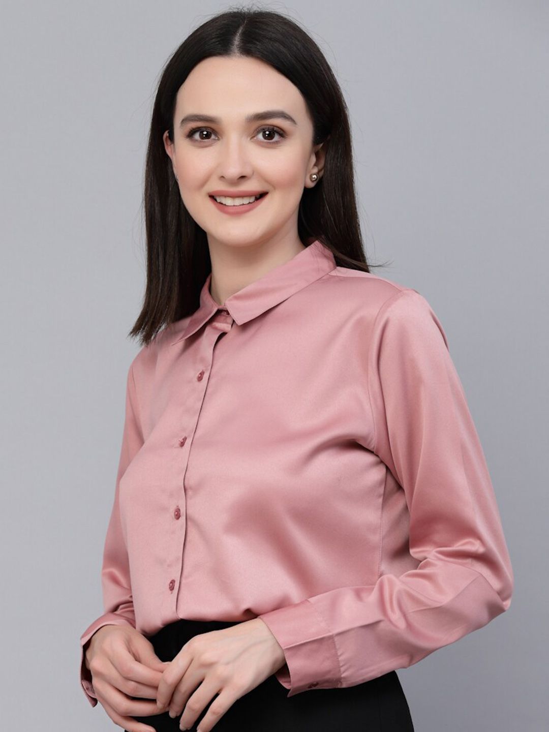 Gaya Satin Finish Satin Menyebarkan Kolar Formal Shirt